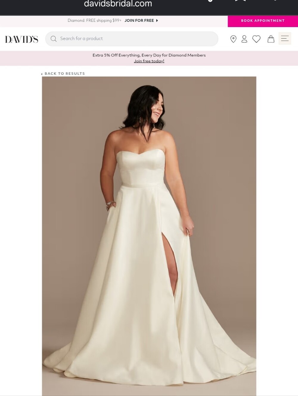 Ivory Strapless A-Line Wedding Dress with Front Slit